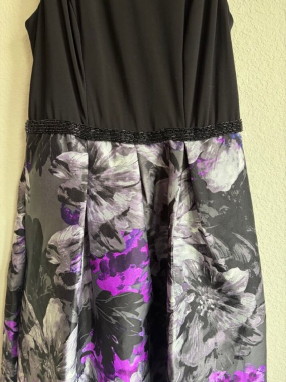 SLNY Womens SZ 10 Black High-Low Floral-print Beaded Cocktail Dress Wedding - Picture 3 of 9